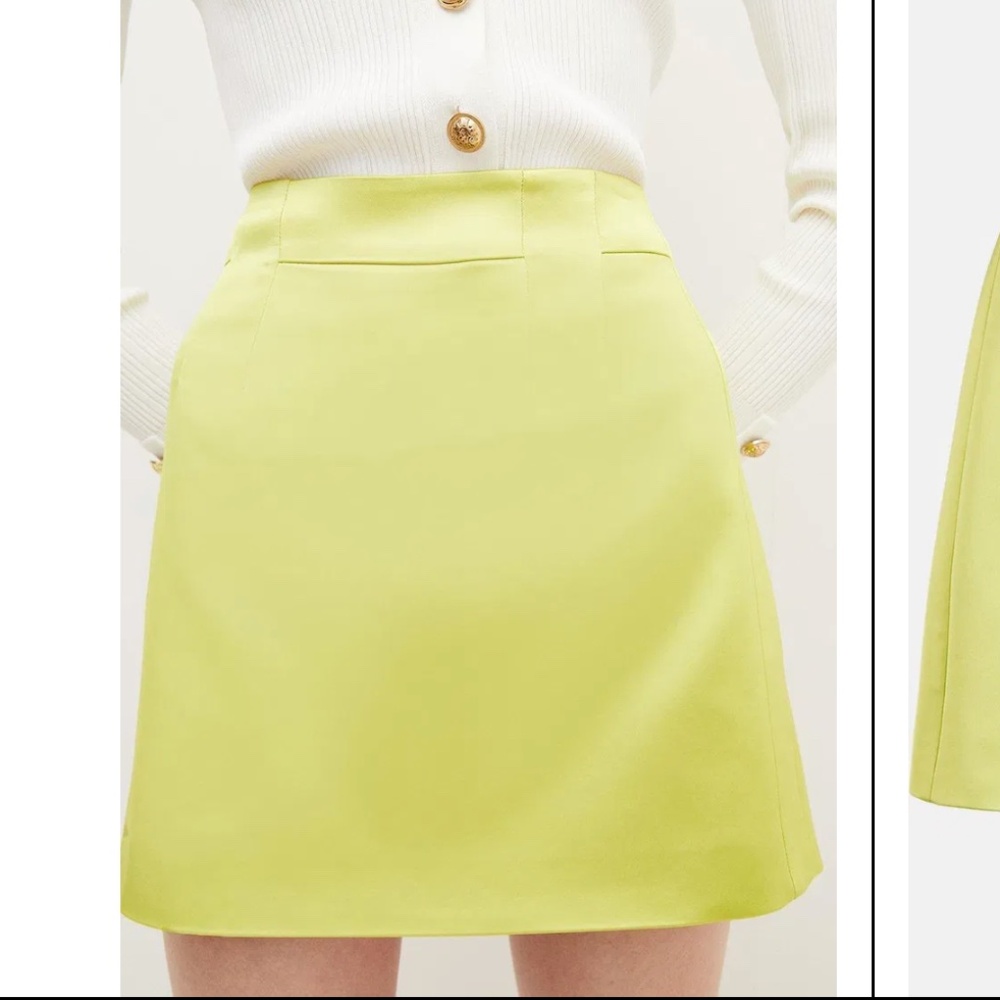 Karen Millen Italian Structured Light Green Satin Seamed Mini Skirt in Size 2